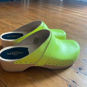 Neon yellow Swedish hasbeens clog wood 37 6.5